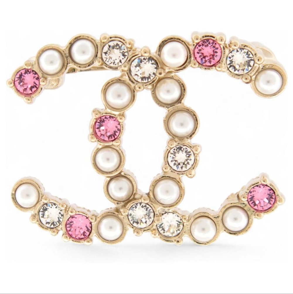 Like New! Authentic CHANEL CC Pearl Crystal Embellished Brooch PINK - Picture 7 of 16